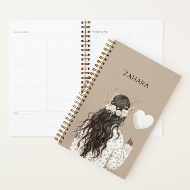 Agenda Black Girl Flowers in Hair Heart Balloon (Exibição)