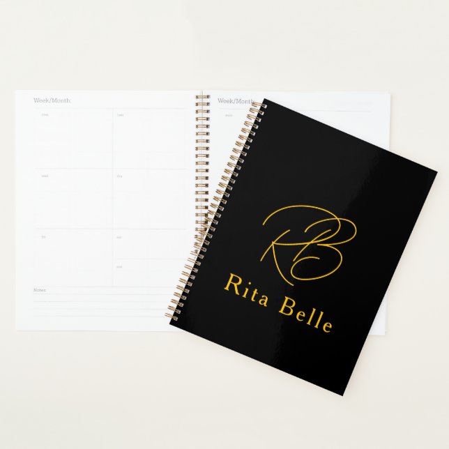 Agenda Black Gold Custom Name Elegant  (Exibição)