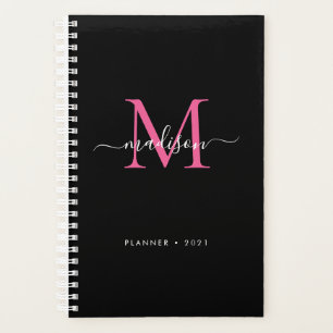 Agenda Black Magenta Pink Girly Monographic Nome do Scrip