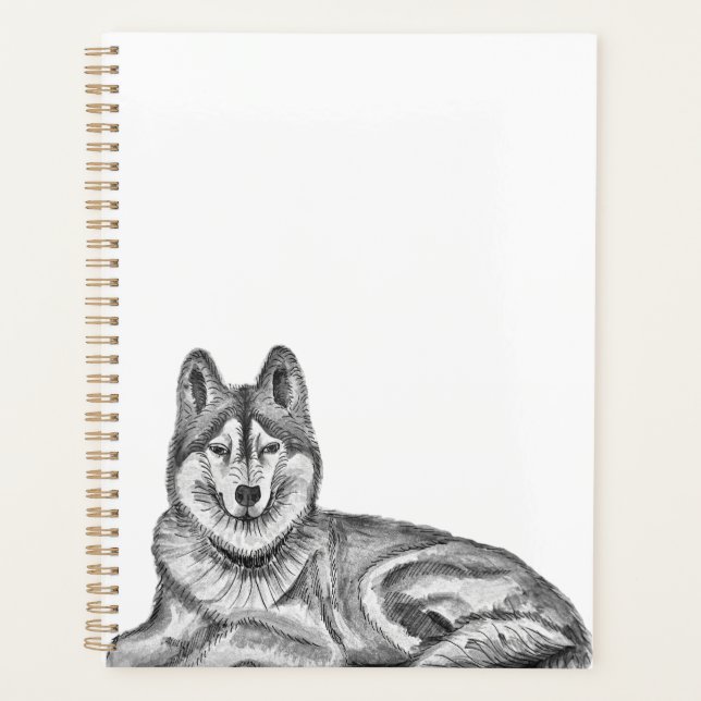 Agenda Black & White Ink & Watercolor Siberian Husky (Frente)