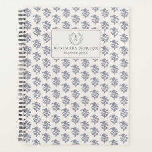 Agenda Blockprint inspirado no floral azul