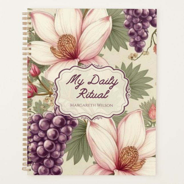 Agenda Bloco de Notas Diário com Flores Rosa Roxo (Frente)