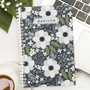 Agenda Blooms Navy Floral Personalizado 