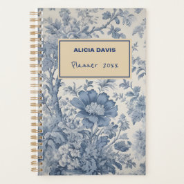 Agenda Blue Flowers Toile de Jouy seu nome sem nome