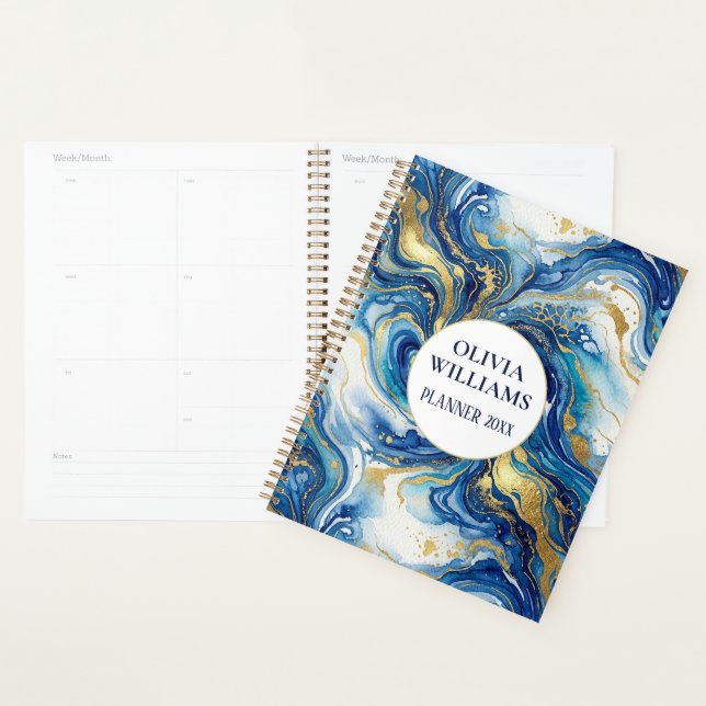 Agenda Blue Gold Marble Luxury Abstract Fluid Art Pattern (Exibição)