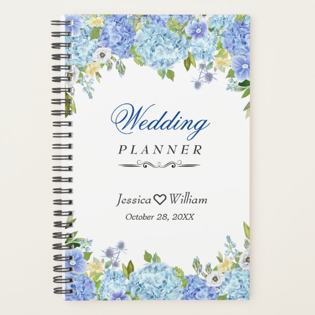 Agenda Blue Hydrangea Greenery Planner Floral Weding Plan (Frente)