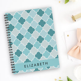Agenda Blue Marroquino Trellis, Quatrefoil, Seu Nome