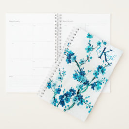 Agenda Blue Watercolor Blooms | Monograma