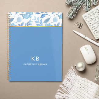 Agenda Blue Watercolor Floral Pattern Stylish