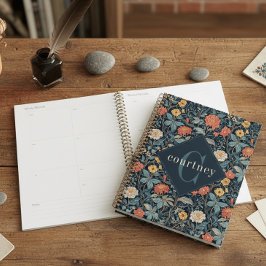 Agenda Blue William Morris Floral Elegant Monogram 
