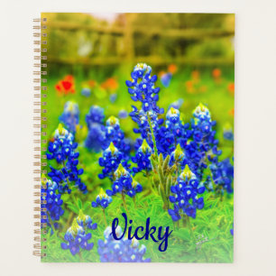 Agenda Bluebonnets Blue Floral Moderno Elegante do Texas
