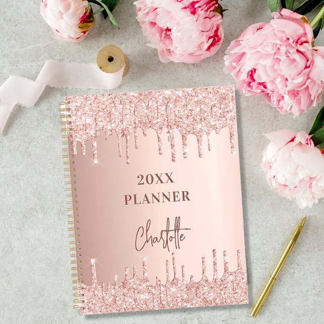 Agenda Blush de ouro rosa brilha gotas nome 2023 (Criador carregado)