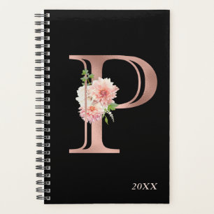 Agenda Blush de Rosa Dourado Floral Monograma Anual Letra