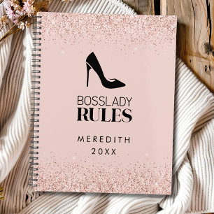 Agenda Blush do Logotipo da Chefe Boss em Rose Gold Glitt
