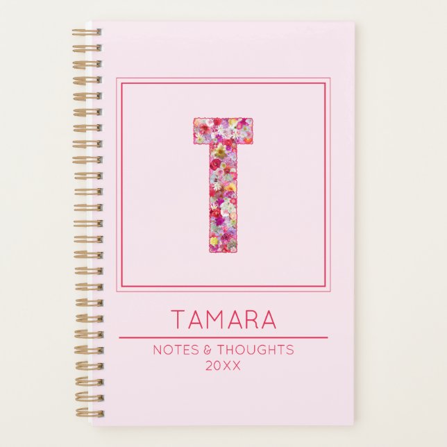 Agenda Blush Pink Floral Monogrammed Name Letter T (Frente)