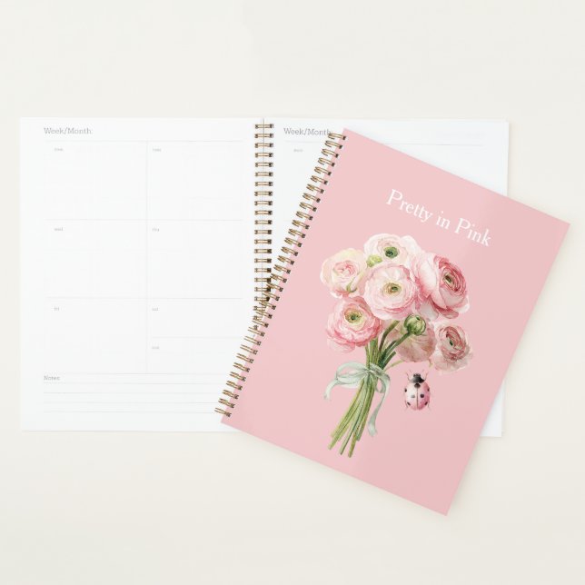 Agenda Blush Pink Ranunculus Flowers Ladybug (Exibição)
