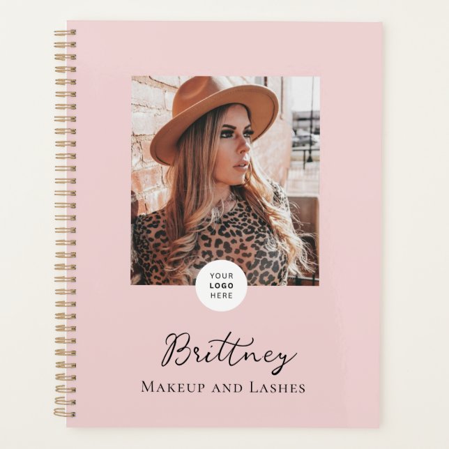 Agenda Blush Pink Script Logo Foto Maquiagem Personalizáv (Frente)