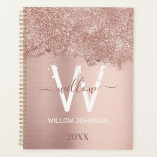 Agenda Blush Rosa Dourado Rosa Menina Brilho Pó Monograma