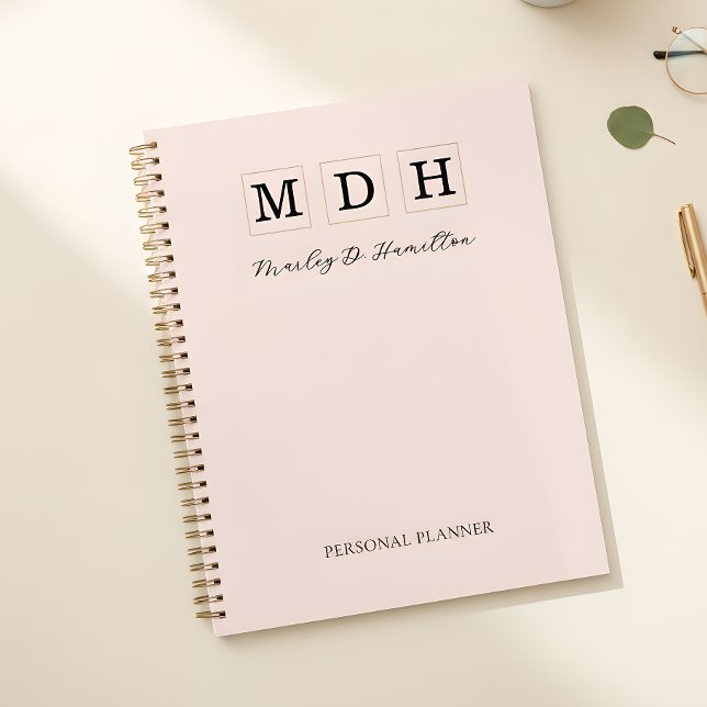 Agenda Blush Rosa Monograma Pessoal (Criador carregado)