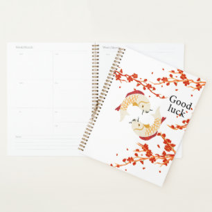 Agenda Boa Sorte de Peixe Koi com Sakura Japonês Elegan