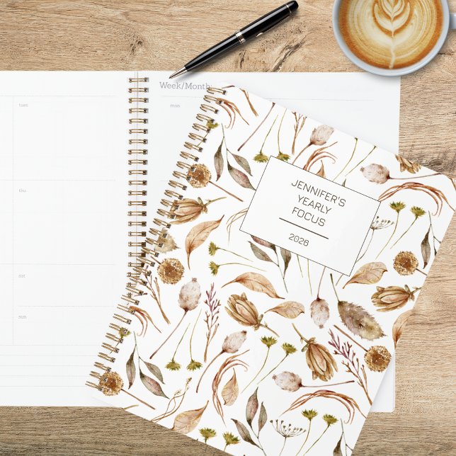 Agenda Boêmio Marrom e Branco Floral (Criador carregado)