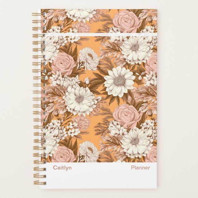 Agenda Bohemian Modern Orange and Peach Floral Planner (Frente)