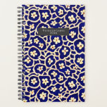 Agenda Boho Anemone Blue Planner<br><div class="desc">Azul com ilustrações de flores anêmonas padrão de fezes. Personalize o retângulo de cinza de dentro de nome na frente.</div>