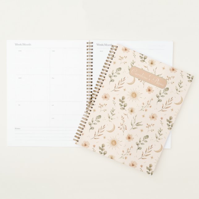 Agenda Boho Boêmio Floral Lua Sol Botânico (Exibição)