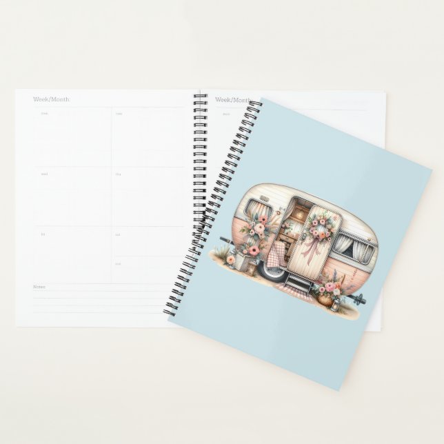 Agenda Boho Camper com Floral Wreath & Pastels Rosa (Exibição)
