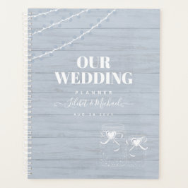 Agenda BoHO Dusty Blue Driftwood Casamento Mason Jars