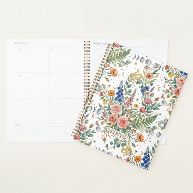 Agenda Boho Floral Celestial Moon  & Snakes Botanical (Exibição)