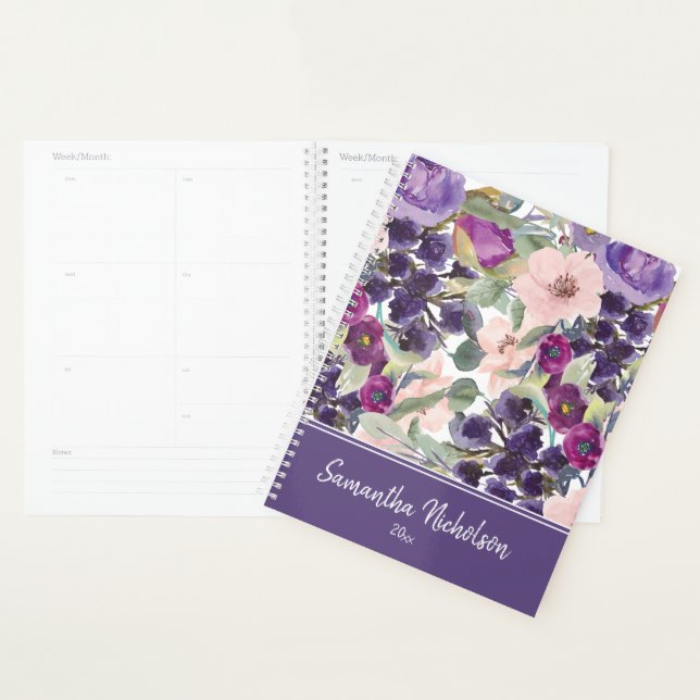 Agenda Boho Floral Cor de Água Rosa Púrpura (Exibição)