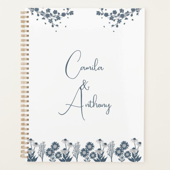 Agenda Boho Floral de Flor Azul (Frente)