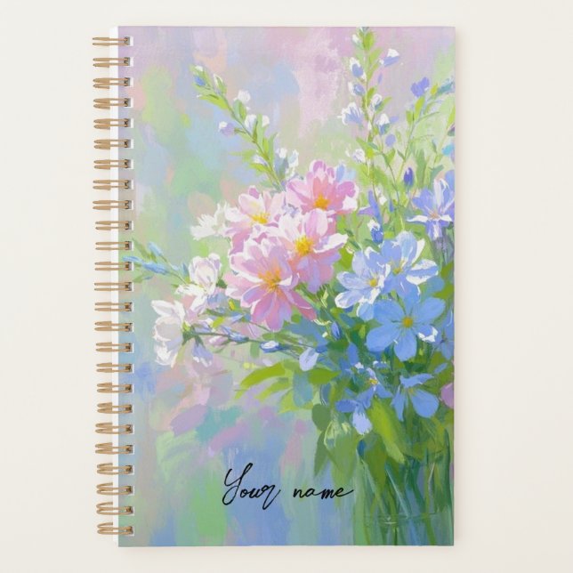 Agenda Boho Floral Púrpura Rosa Verde (Frente)