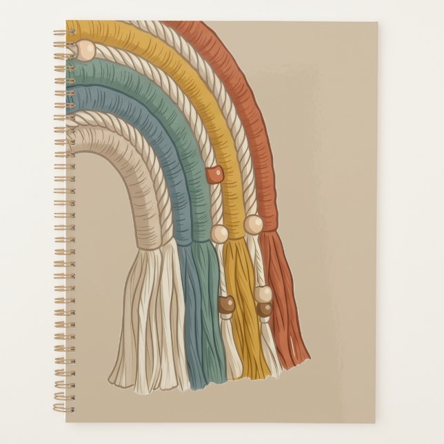 Agenda Boho Macramé Arco-íris Tom Terra Minimalista (Frente)