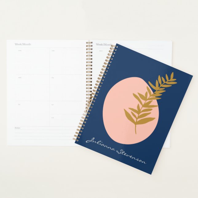 Agenda Boho Modern Abstrato Botanical Art Blue Personaliz (Exibição)