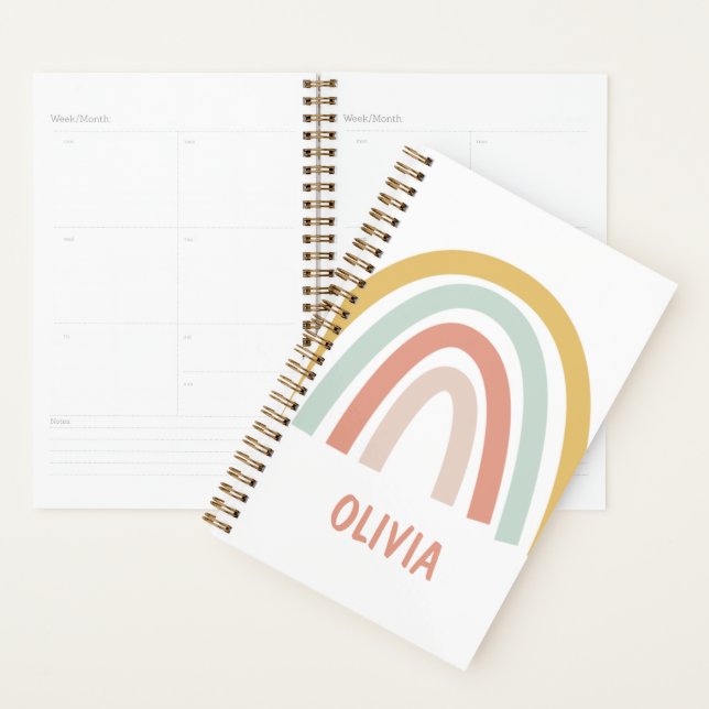 Agenda Boho Pastel Rainbow Personalizado (Exibição)