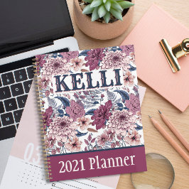 Agenda Boho Pink Burgundy Floral e Blue Boticals