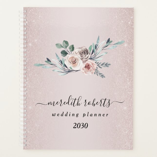 Agenda Boho Rosas Pink em Pó com Brilho Blush Anuais (Frente)