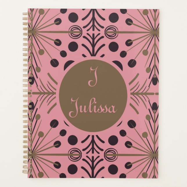 Agenda Boho Seta Geométrica Cor-de-Rosa Personalizada (Frente)