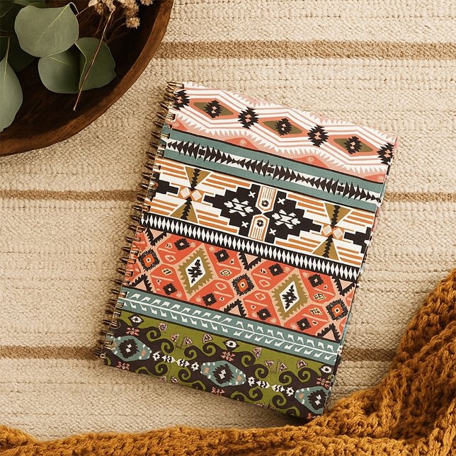 Agenda Boho Tribal - Padrão Geométrico Sudoeste Aztec (Criador carregado)
