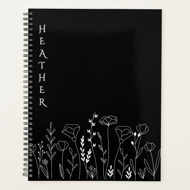 Agenda Boho Wildflower Personalized Black Gift for Her (Frente)