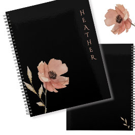 Agenda Boho Wildflower Personalized Black Gift for Her