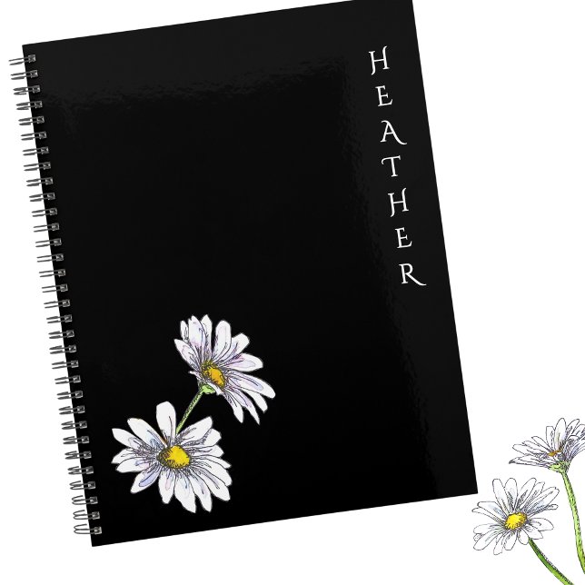 Agenda Boho Wildflower Personalized Black Gift for Her Pl (Criador carregado)