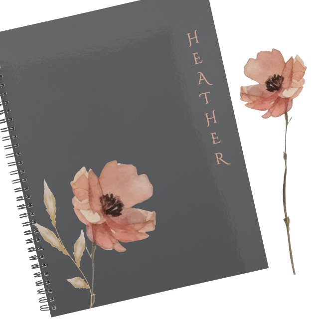 Agenda Boho Wildflower Personalized Grey Gift for Her (Criador carregado)