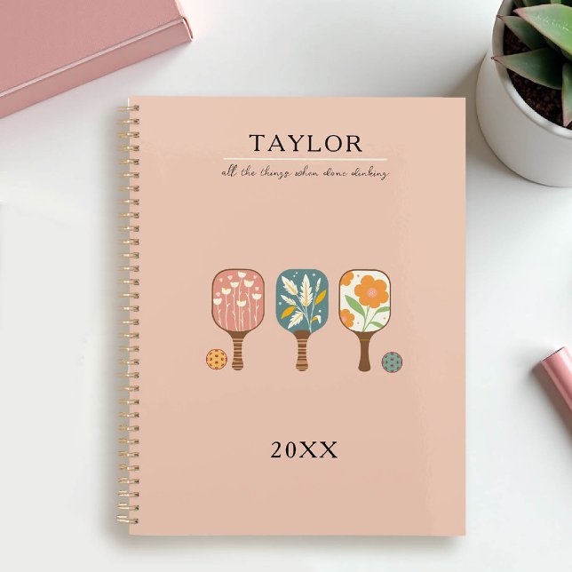 Agenda Bolas de Picleball - Balas de Retro - Blush Person (pickleball personalized planner gift paddles club team player gift custom text retro pink blush)