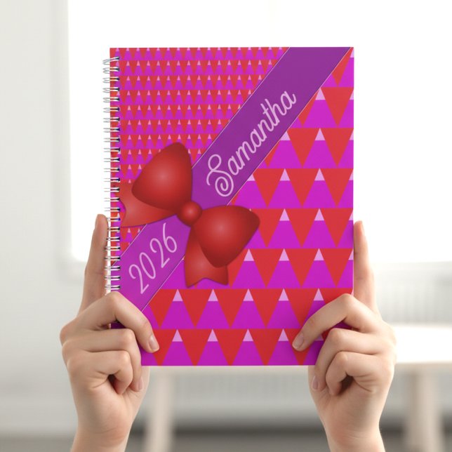 Agenda Bold Purple Orange Modern Geometric  (Its cute, its customizable and has a fun triangle design in bright purple and orange.)
