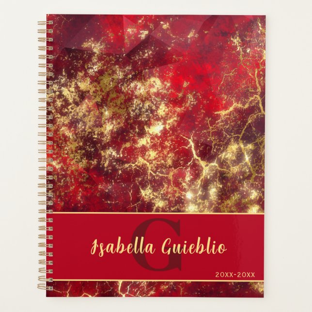 Agenda Bold Ruby Red e Dourado Marble Art Design (Frente)
