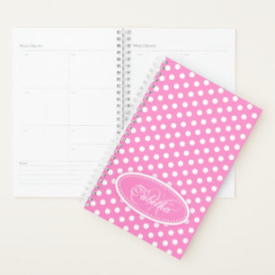 Agenda Bolinhas de nome personalizado rosa e branco