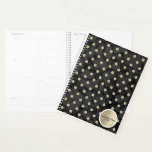 Agenda Bolinhas Douradas Elegantes de Mármore Preto Perso